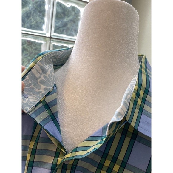 Tommy Bahamas Mens L Cubanita Starlight Green/blue Checkered Button Down Shirt - Picture 5 of 14